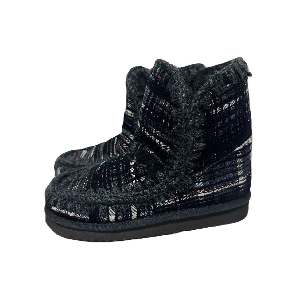 Mou Eskimo 18 Womens Size 6 Shearling Lined Tweed Plaid Ankle Slipper Boots